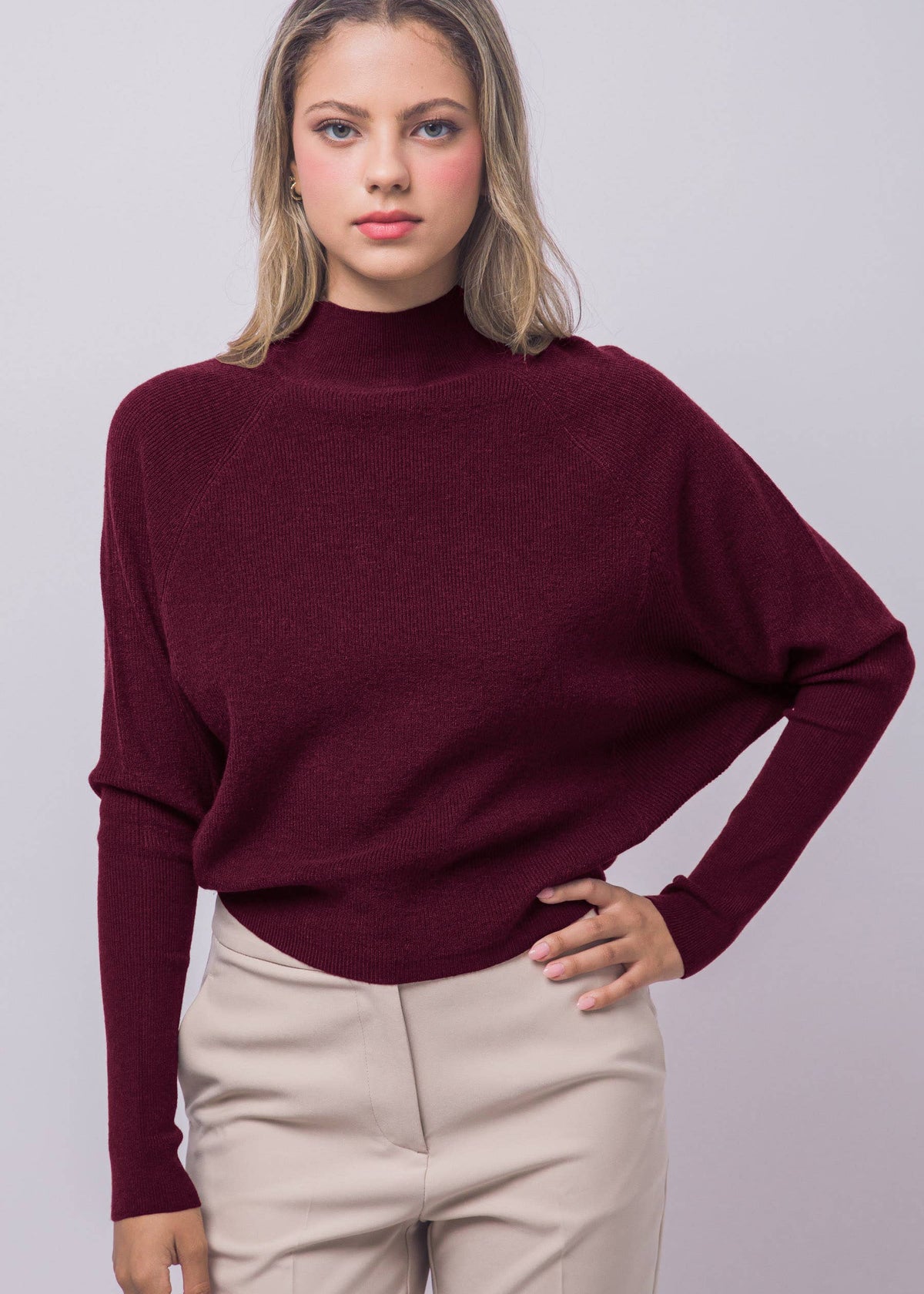 Cora Mock Neck Batwing Sweater (3 Colors)