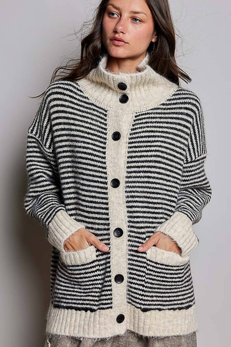 The Aspen Striped Knit Sweater Cardigan
