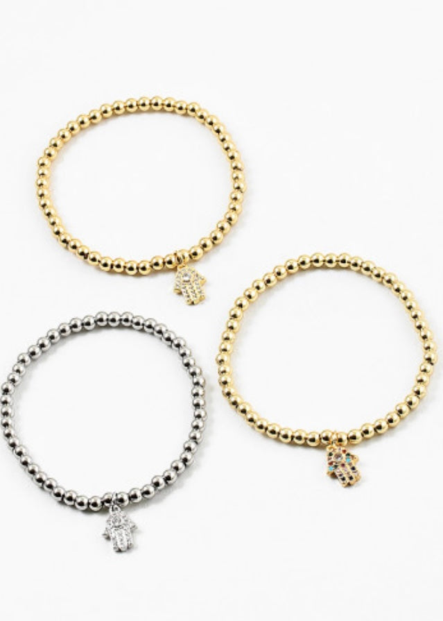 Beaded Hamsa Charm Bracelet (3 Colors)