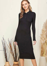 Load image into Gallery viewer, Collar Neck Ribbed Midi Dress (2 Colors Available)
