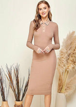 Load image into Gallery viewer, Collar Neck Ribbed Midi Dress (2 Colors Available)
